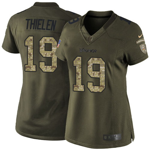 Nike Vikings #19 Adam Thielen Green Women's Stitched NFL Limited 2015 Salute to Service Jersey - Click Image to Close